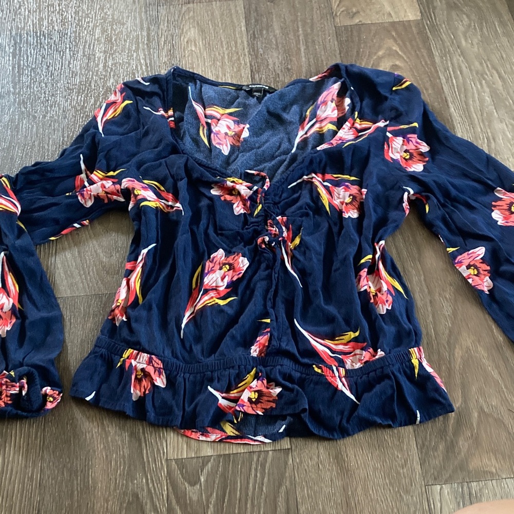 Express Navy Floral Blouse